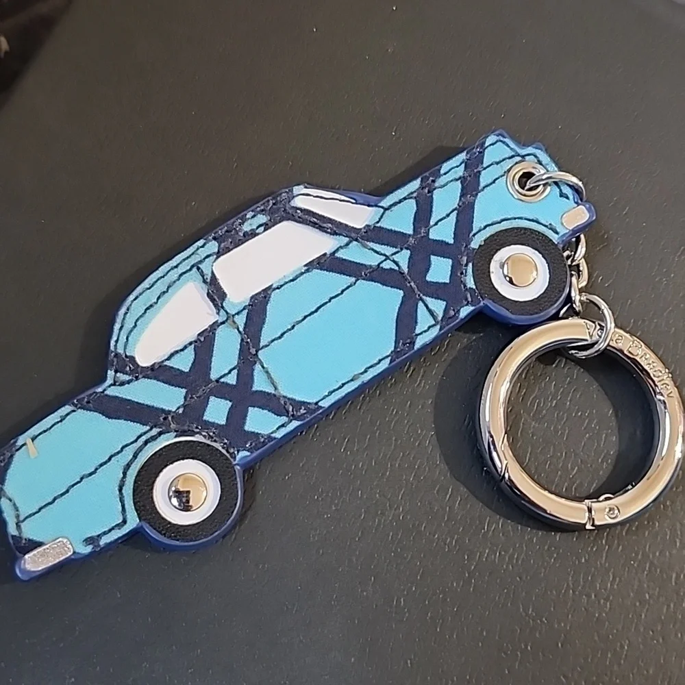 Vera Bradley Car Beep Beep! Purse Bag Charm Blue Plaid Leather
